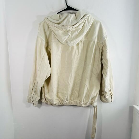 American Eagle Utility Hoodie Cream Tan Military Oversized Canvas Small - Picture 10 of 11